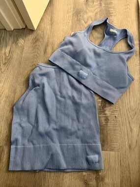 Seamless Ribbed Crop Tank Top - Blue